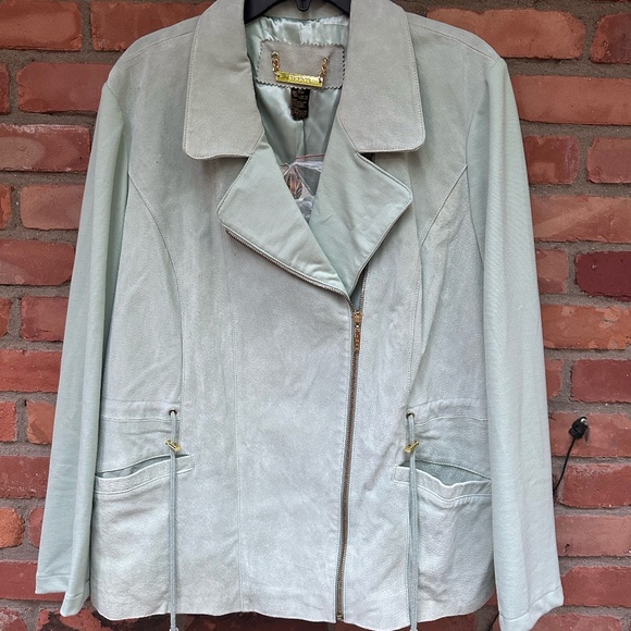 IMAN Platinum Genuine Leather Suede Soho Jacket - 2X - Soft Mint NWT - Picture 1 of 7